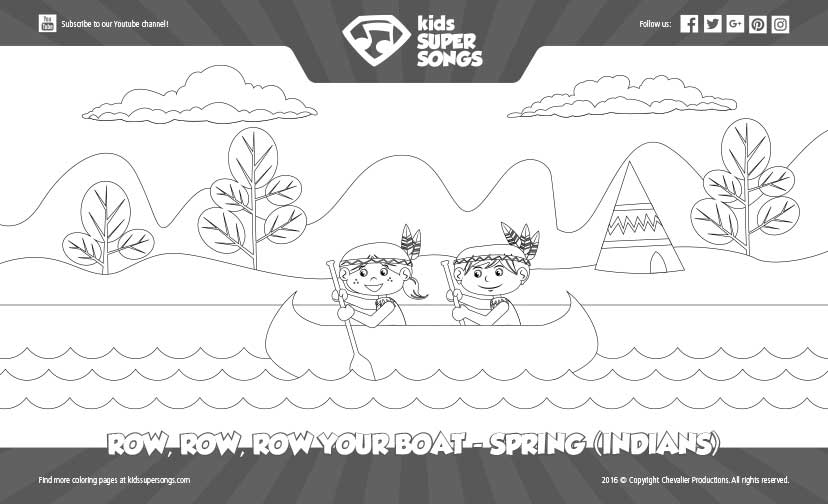 The Row, Row, Row Your Boat - Indians (Spring) Coloring Page image preview. Click to download the printable PDF file.