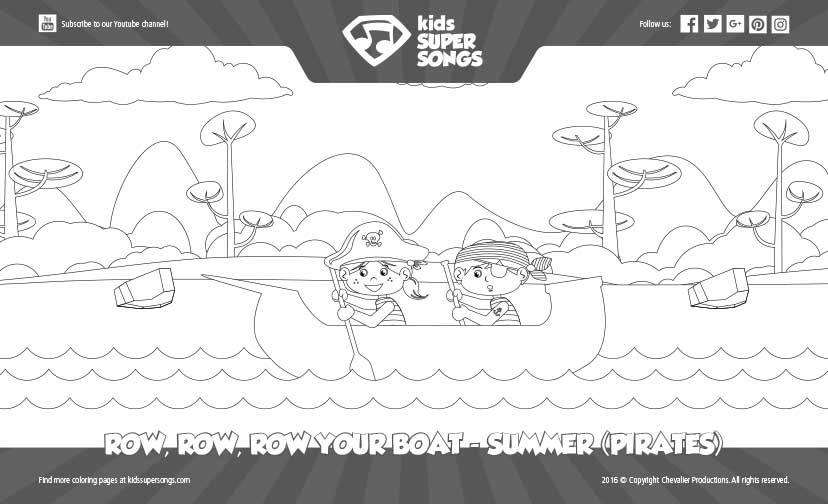 The Row, Row, Row Your Boat - Pirates (Summer) Coloring Page image preview. Click to download the printable PDF file.