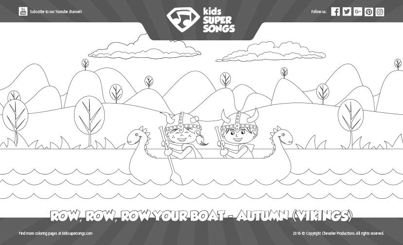 The Row, Row, Row Your Boat - Vikings (Autumn) Coloring Page image preview. Click to download the printable PDF file.